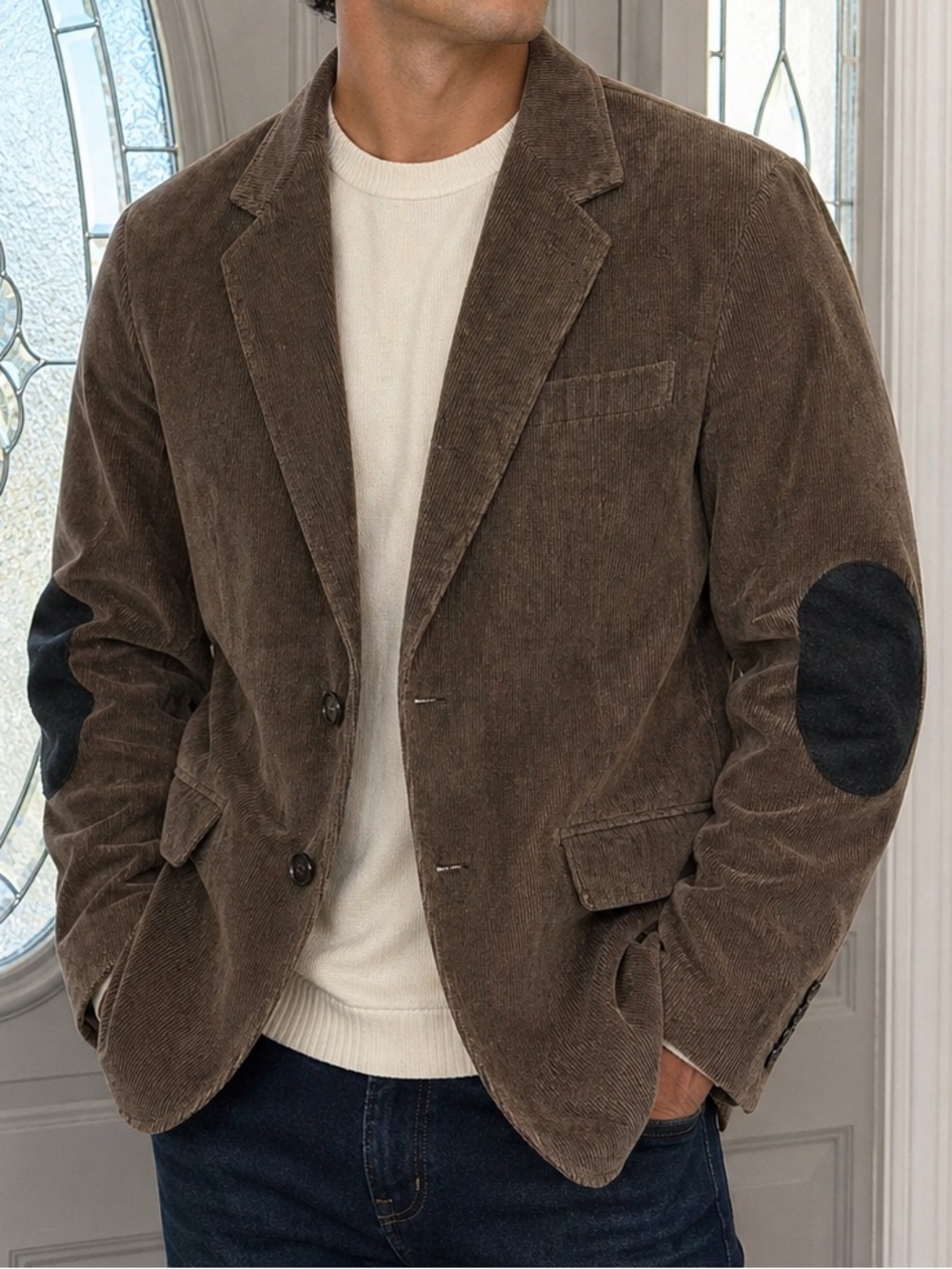 PIONEER Brown Corduroy Blazer with Black Elbow Patches